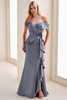 Front view of Cameron Blake CB825 steel gray mother dress