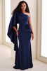 Front view of Cameron Blake CB826 navy blue crepe mother dress