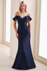 Front view of Cameron Blake CB828 navy blue Mikado mother dress