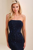 Close-up of Cameron Blake CB835 floral beadwork and strapless neckline