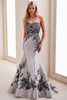 Front view of silver Ivonne D ID1205 Mikado mermaid mother dress
