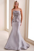 Front view of platinum Ivonne D ID1207 Mikado mermaid mother dress