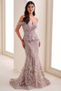 Front view of mink Ivonne D ID1209 lace fit and flare mother dress