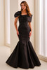 Front view of black Ivonne D ID2202 Mikado trumpet mother dress