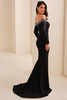 Side view of black Ivonne D ID2203 long sleeve fitted gown
