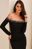 Close-up of black Ivonne D ID2203 beaded off-the-shoulder neckline