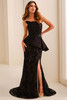 Front view of black Ivonne D ID2204 Mikado fit and flare mother dress