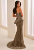 Back view of mocha Ivonne D ID2204 gown with asymmetrical peplum bodice
