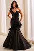Front view of black Ivonne D ID2209 pique trumpet mother dress