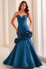 Front view of peacock Ivonne D ID2209 pique trumpet mother dress