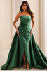 Front view of jade Ivonne D ID2210 Mikado fit and flare mother dress with detachable train