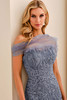 Close-up of delphinium Ivonne D ID2212 sweetheart bodice with embellished tulle shawl