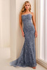 Front view of delphinium Ivonne D ID2212 lace fit and flare mother dress