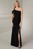 Front view of black Christina Wu Elegance 17121 one-shoulder mother dress with slit