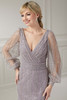 Close-up of illusion beaded sleeves and V-neckline on Christina Wu Elegance 17124