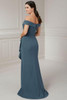 Back view of steel blue Christina Wu Elegance 17133 crepe mother dress