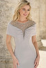 Close-up of bridal silver Christina Wu Elegance 17167 beaded illusion neckline