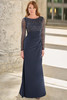 Front view of navy Christina Wu Elegance 17169 beaded lace mother dress