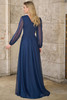 Back view of navy Christina Wu Elegance 17171 gown with sheer sleeves