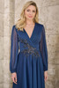 Close-up of V-neckline and beaded lace waist on Christina Wu Elegance 17171
