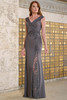 Front view of charcoal Christina Wu Elegance 17175 beaded lace mother dress