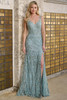 Front view of seafoam Christina Wu Elegance 17177 beaded lace mother dress