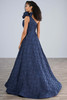 Back view of navy Christina Wu Elegance 17192 A-line brocade gown