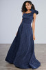 Front view of navy Christina Wu Elegance 17192 one-shoulder brocade mother dress