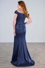 Back view of navy Christina Wu Elegance 17196 fit-and-flare gown