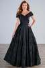 Front view of black and navy Christina Wu Elegance 17206 textured organza mother dress