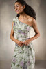 Close-up front view of Christina Wu Elegance 17210 draped bodice with floral sequin lace