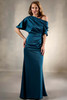 Front view of Christina Wu Elegance 17217 dark teal charmeuse mother of the bride dress