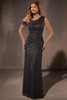 Front view of Christina Wu Elegance 17221 gunmetal sequin fitted gown