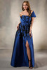 Front view of Christina Wu Elegance 17223 royal and black floral taffeta mother of the bride dress