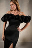 Close-up front view of Christina Wu Elegance 17225 off-the-shoulder puff sleeve neckline