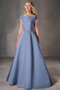 Front view of slate blue Christina Wu Elegance 17236 Mikado mother dress