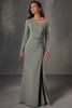 Front view of Christina Wu Elegance 17253 dusty sage stretch crepe mother of the bride dress
