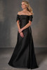 Front view of Christina Wu Elegance 17254 black off-the-shoulder mother of the bride dress