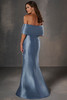 Back view of Christina Wu Elegance 17255 slate fit-and-flare Mikado gown