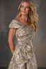 Close-up front view of Christina Wu Elegance 17256 off-the-shoulder portrait neckline with draped bow