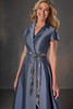 Close-up of Christina Wu Elegance 17263 collar neckline and beaded belt in slate.