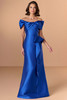 Front view of Christina Wu Elegance 17276 cobalt Mikado mother of the bride dress.
