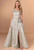 Front view of Christina Wu Elegance 17277 mint multi floral brocade mother of the bride dress.