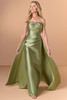 Front view of Christina Wu Elegance 17278 sage Mikado mother of the bride dress with detachable overskirt.