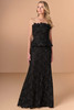 Front view of Christina Wu Elegance 17282 black lace mother of the bride dress.