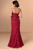 Back view of Christina Wu Elegance 17282 cranberry lace column mother dress.