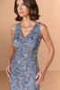 Close-up of Christina Wu Elegance 17283 draped V-neckline with floral beadwork.