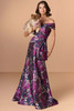Front view of Christina Wu Elegance 17285 magenta multi floral brocade mother of the bride dress.