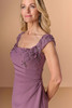 Close-up of Christina Wu Elegance 17287 square neckline with beaded cap sleeves.