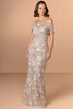 Front view of Christina Wu Elegance 17290 taupe multi beaded lace mother of the bride dress.